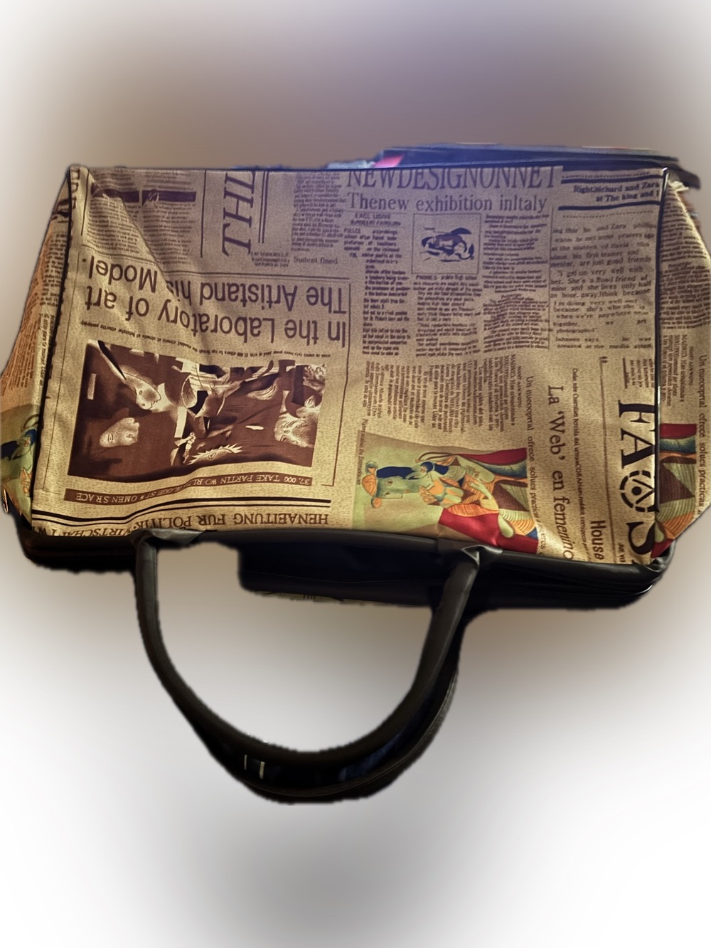 Newspaper-Print Tote Bag in Beige - Unbranded Women’s Bag large in size zip